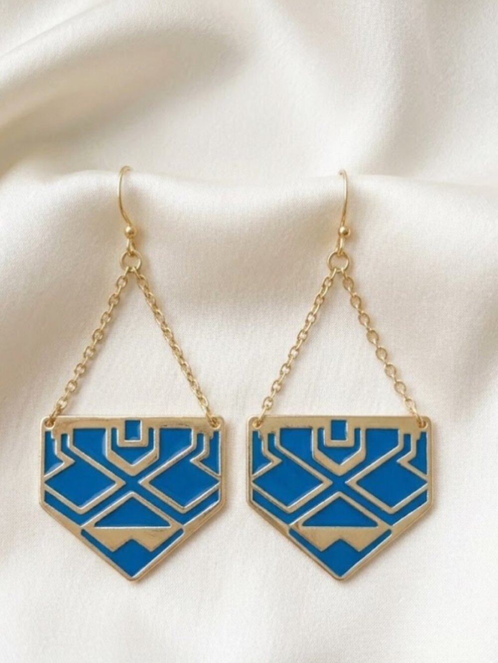 Ladies Blue Gold Aztec Dangle Earrings